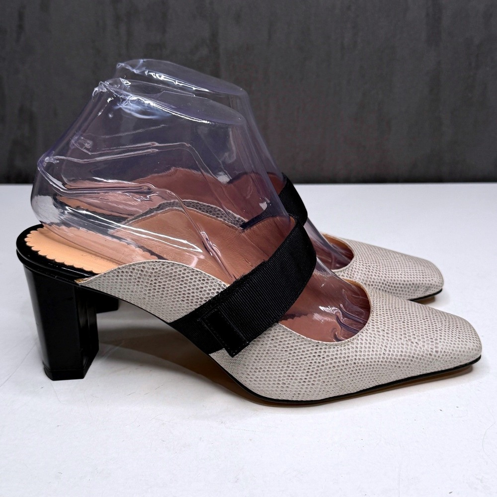 Sapataria do Carmo Mule Pumps Women 38 Cream Lizard Embossed Block Heel Portugal